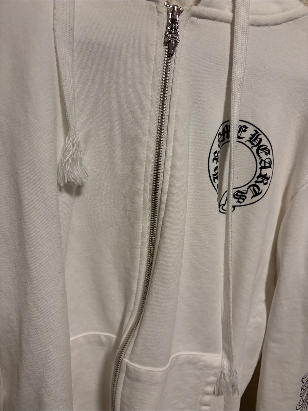 Chrome Hearts White Zip Hoodie with Black Chest Logo